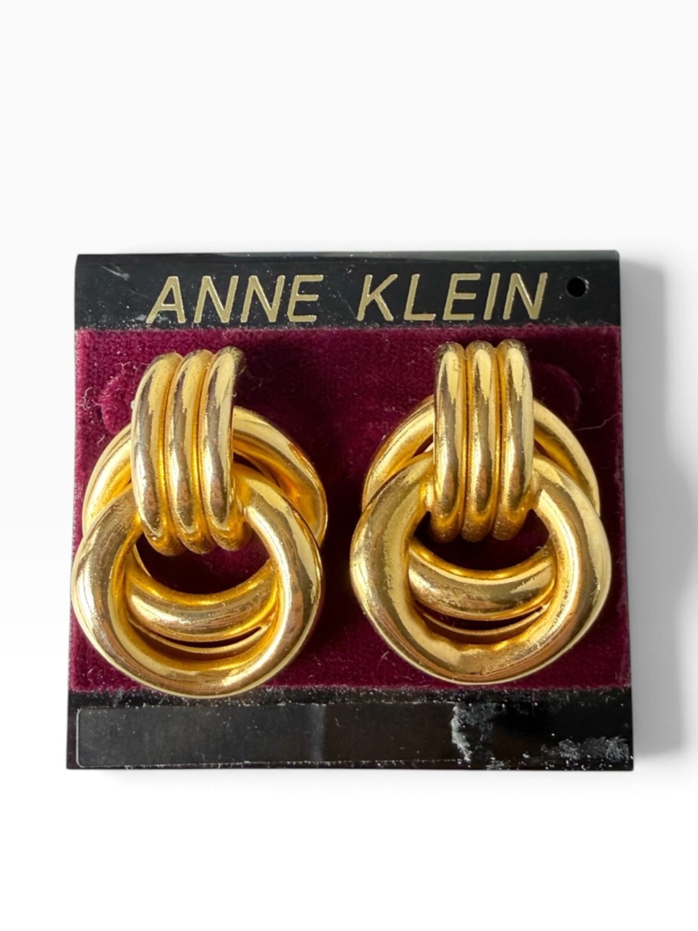 Vintage Anne Klein Door Knocker Style Polished Goldtone Post Earrings